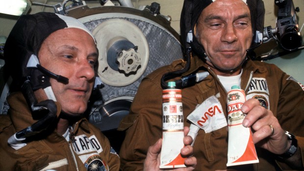 astronauts toasting with fake vodka