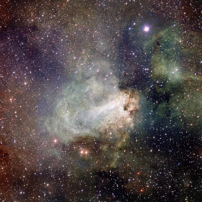 VST image of the spectacular star-forming region Messier 17 (Omega Nebula)