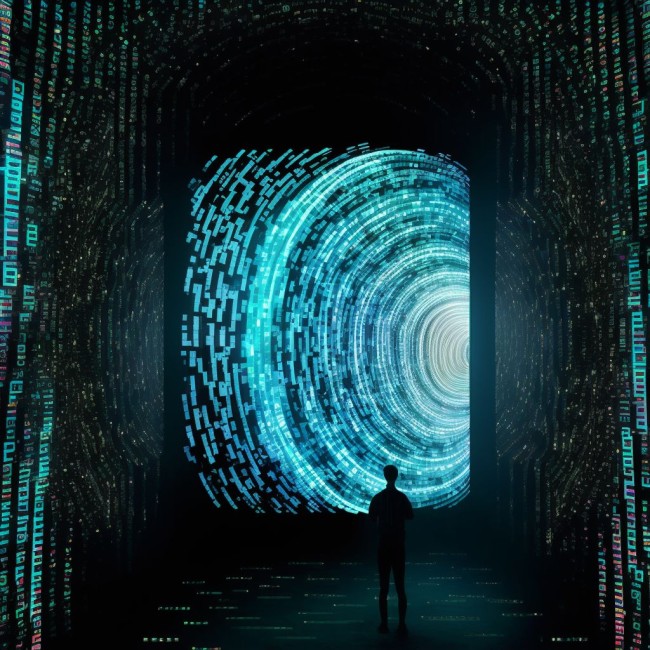 Jaanus13 a portal on tv screen made of swirls of code Matrix co 9b97fea8-16d0-46c3-8c66-91d609a67a04
